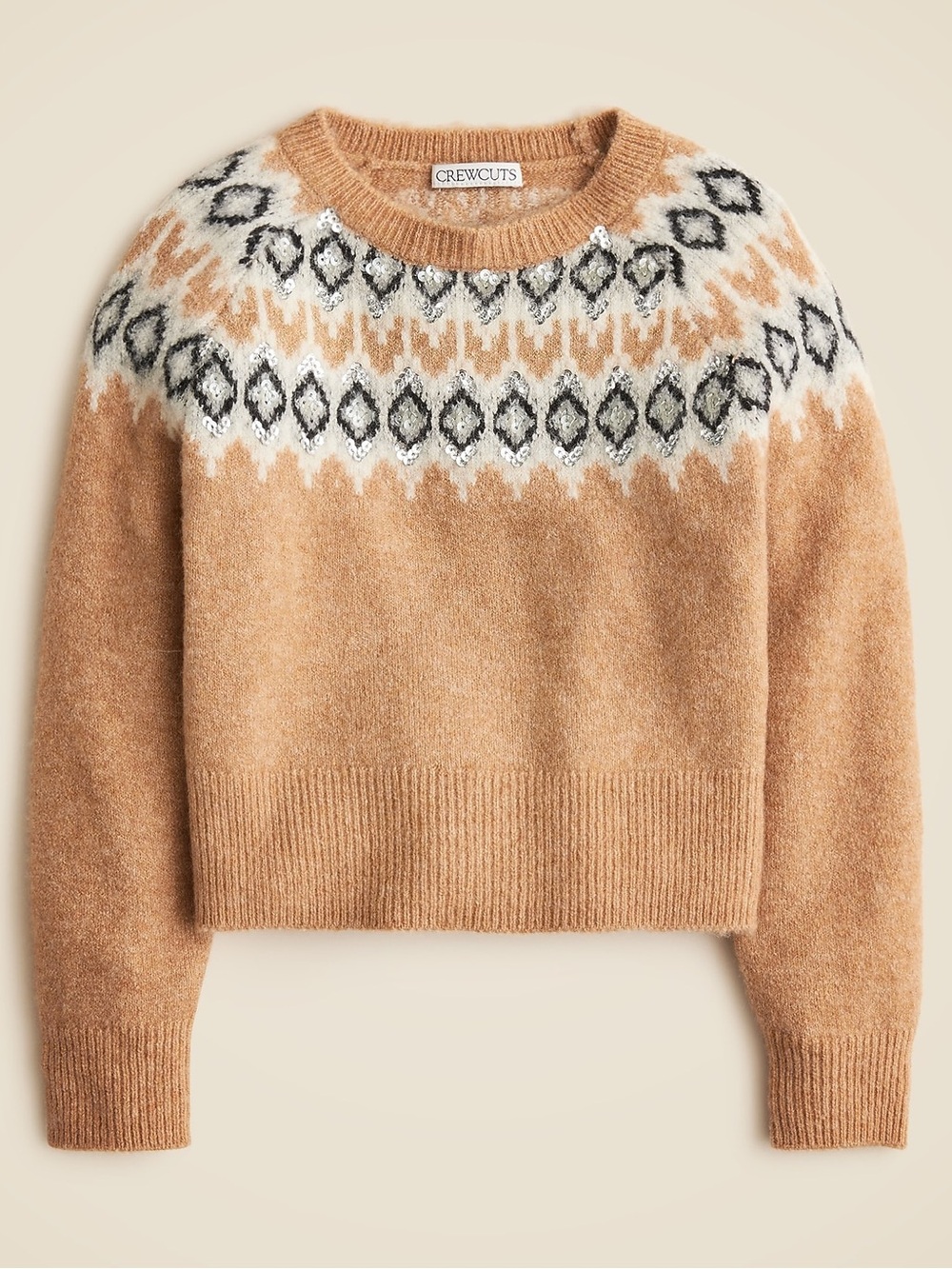 Crewcuts Girls Tan Fair Isle Crewneck Sweater
